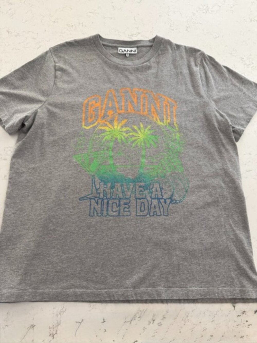 Ganni Paloma Melange Cotton T-Shirt Size Large